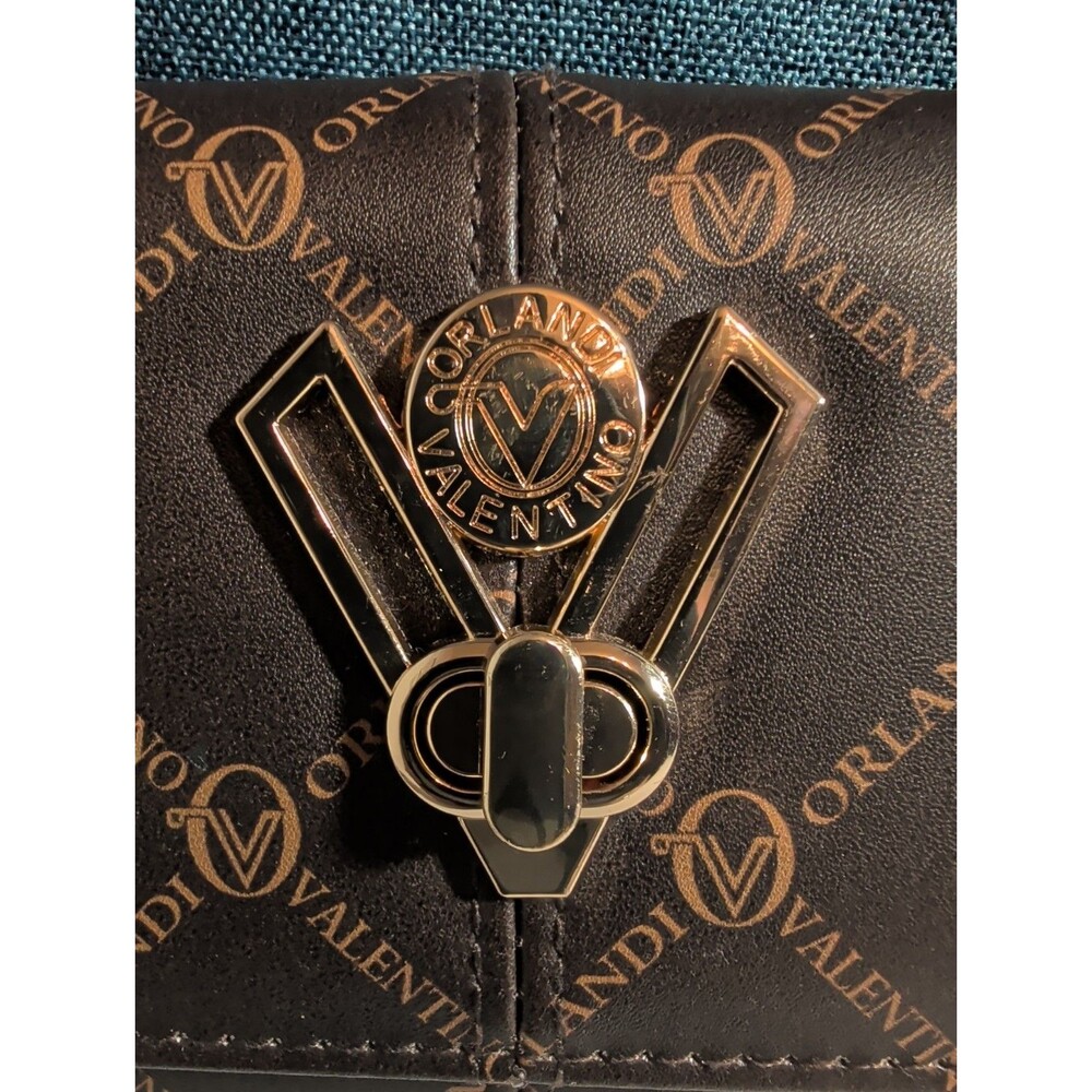 NWT Valentino Orlandi Crossbody Bag Brown Monogram Wallet Purse Gold V Lock New - Picture 6 of 16